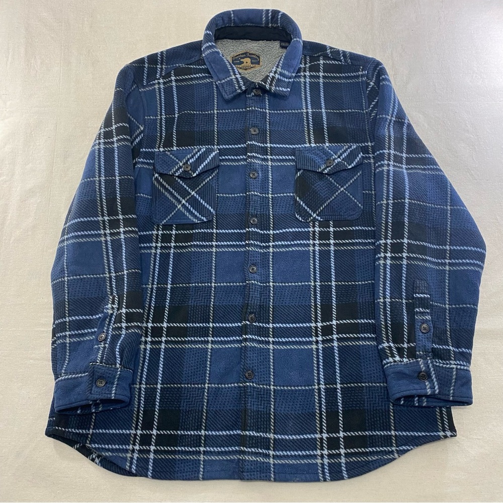 Freedom Foundry Sherpa Lined Blue Plaid Fleece Shirt Jacket Men's Size XXL